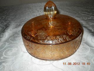 Jeannette Glass Iridescent Floragold Louisa Candy Dish with Lid