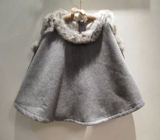 Boutique High Fashion Luxury Woolen Cape Soft Faux Fur Collar Zipper 