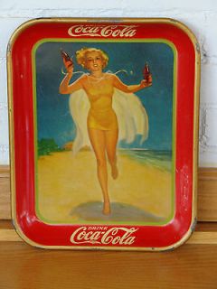 VINTAGE AUTHENTIC 1937 COKE COCA COLA RUNNING GIRL ADVERTISING TRAY