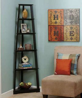 Black Wooden 6 Tier Corner Shelves Shelf Country Home Decor