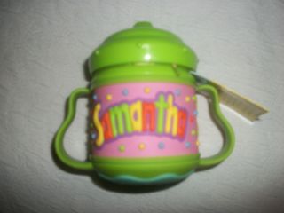 NEW SAMANTHA SIPPY CUP GREEN PERSONALIZED NON SPILL VALVE