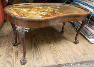 Antique Victorian Mahogany Kidney Shape Coffee Table Carved Ball 