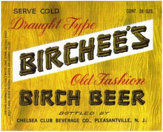 Old soda pop bottle label BIRCHEES BIRCH BEER Pleasantville NJ new old 