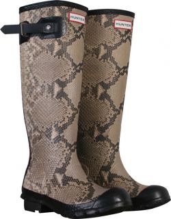 Hunter Beige Carnaby Snake Print Welly Boots
