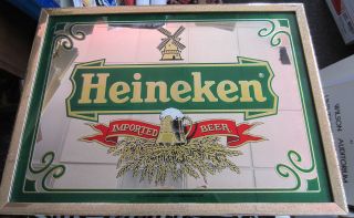 Heineken Imported Beer Mirror Sign Green and Gold Framed