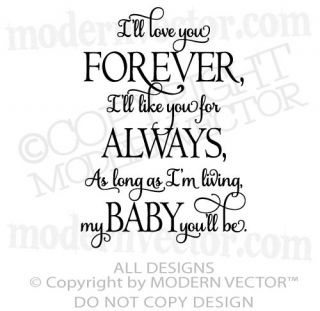 ll Love you Forever Quote Vinyl Wall Decal Lettering Nursery 