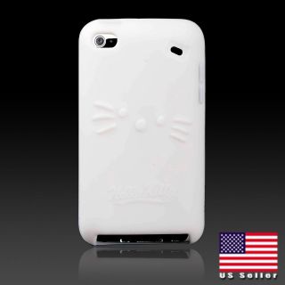 FOR IPOD TOUCH 4 4G HELLO KITTY WHITE SILICONE BOW CASE COVER