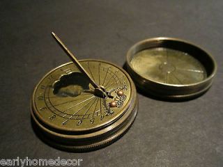 Antique Style Solid Brass Timekeeping Sundial with Top Pocket Compass 