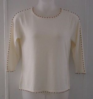 Linea by Louis DellOlio Sweater W/Goldtone Accents Size M IVORY