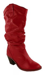 Lode Soda Western Slouchy Cowboy Boots Dark Red Leatherette