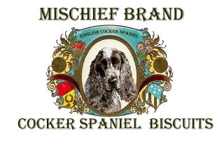 English Cocker Spaniel Mischief Brand Biscuit Tin & Cookies