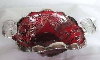 Antique Art Nouveaux Red Venitian Murano Glass Sterling Overlay Dish 