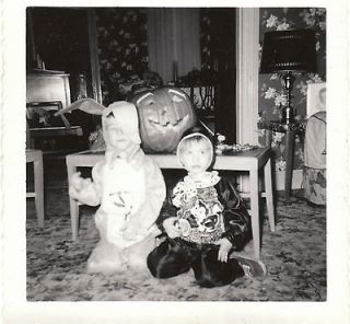 vintage Halloween photos boy bunny girl raccoon costume pumpkin with 