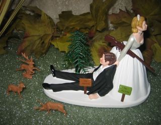 HUMOROUS WEDDING BUCK DOE DEER HUNTER NO HUNTING CAKE TOPPER