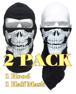   Skull Face Masks   full ski hood & 1/2 mask with velcro back