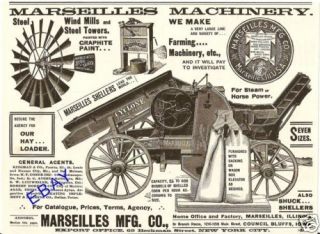 VERY NEAT 1893 MARSEILLES CORN SHELLER & WINDMILL AD