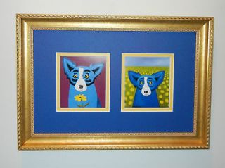 DOUBLE DAISY NOTE CARDS FRAME GEORGE RODRIGUE BLUE DOG **L@@K**