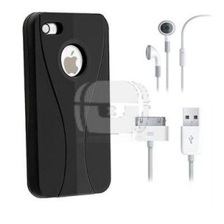 NEW Bundle Black Case Cover for iphone 4 4S with earphone and cable