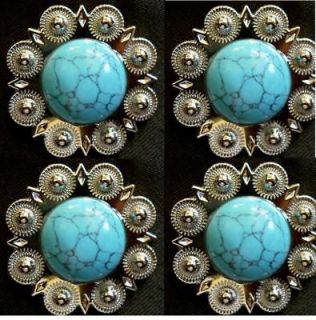  SILVER TURQUOISE STONE BERRY CONCHOS HEADSTALL HORSE TACK RODEO CON44