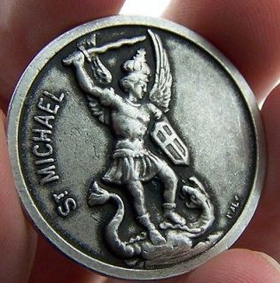   Medal Charm Prayer Pocket Token Saint St Michael Antiqued Silver