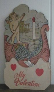 V6 1920s 30s Honeycomb Tissue Paper Valentine U.S.A. Cupid Boat 