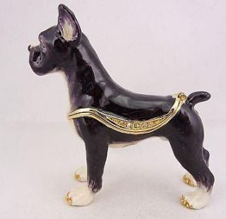 Enameled Pewter Swarovski Bejeweled Boxer Dog Trinket Box