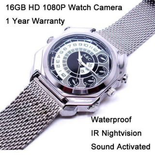 16GB HD 1080P Waterproof Nightvision Voice Control Spy Hidden Watch 