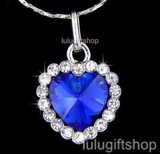TITANIC HEART OF THE OCEAN NECKLACE USE SWAROVSKI CRYSTAL SAPPHIRE 