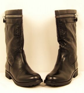 COACH Vinni 12CM Signature C Embossed Black Leather Boots Shoes NEW IN 