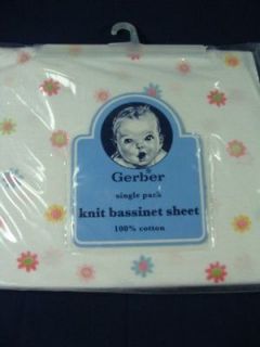 Gerber Single Pack Knit Bassinet Sheet 100% Cotton White with Flowers 