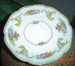 SCHLAGGENWALD china gold trimmed floral Czechoslovakia SAUCER