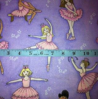 Ballerina Cotton Fabric Purple And Pink GLITTERY FABRIC. 1 Yard 