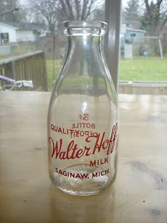 Quart pyro milk bottle Walter Hoff Dairy Saginaw Michigan Saginaw 