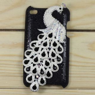Bling 3D Peacock crystal Skin Black case cover for iPod touch 4 4th 4G 