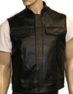 Jax Motorcycle Waistcoat Vest Full Leather Black Gilet Cut Off Anarchy 