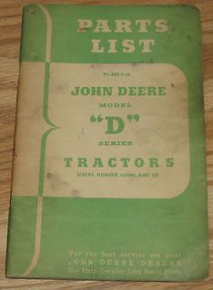 ORIGINAL John Deere D Tractor Parts Catalog Manual PL RDI 7 46 s/n 
