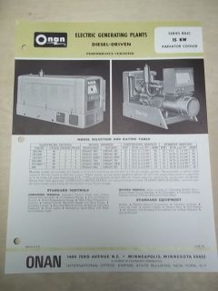   Brochure~15 KW RDJC Electric Generating Plants/Generator~Spec Sheet