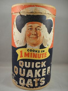 Vintage Quaker Oats Cereal Cardboard Box Tube Container Cooks in 1 