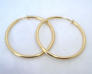 LARGE GOLD GP CLIPON CLIP THICK HOOP Earrings 2 Diameter 3mm wide New