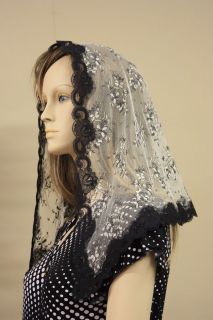 Ivory Black veil lace mantilla Catholic church chapel scarf 