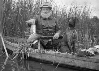 8x10 DUCK HUNTER BOAT CANOE SHOTGUN GERMAN SHORT HAIR BIRD DOG HUNTING 