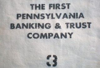 Bank Money Bag 1960s THE FIRST PENNSYLVANIA BANKING & TRUST Vintage 