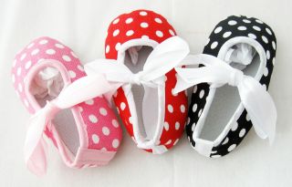 Baby Girl Shoes Ribbon Bow DOTS Pre Walker Pram Soft Soles Mary Janes 