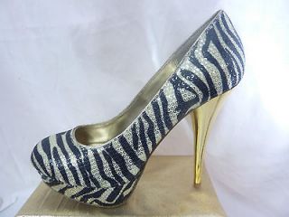 New SM platform stilettos high heel pumps womens shoes golden zebra 
