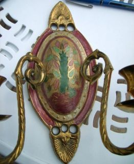 Brass & ENAMEL sconce wall candlestick holder   fr India GORGEOUS
