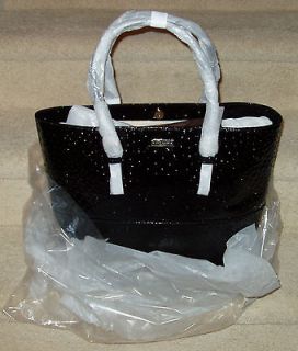 Kate Spade PORTOLA VALLEY SHANNA BAG TOTE BLACK OSTRICH Patent Cowhide 