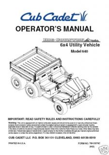 cub cadet owners manual model 640 6x4 utility vehicle time
