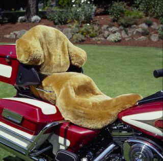 Motorcycle Tailor Made Custom 100% Sheepskin Seat Cover w Back Rest 