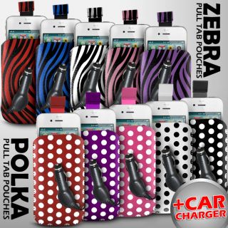   POLKA & ZEBRA PULL TAB CASE POUCH+CAR CHARGER FITS VARIOUS LG PHONES
