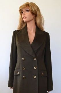 NWT BURBERRY OLIVE CASHMERE WOOL NOVA CHECK MILITARY TRENCH COAT 